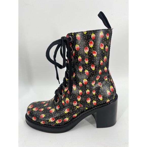 ANNA SUI Floral Leather Printed Lace Up Combat Boots Size 7 - Picture 8 of 8